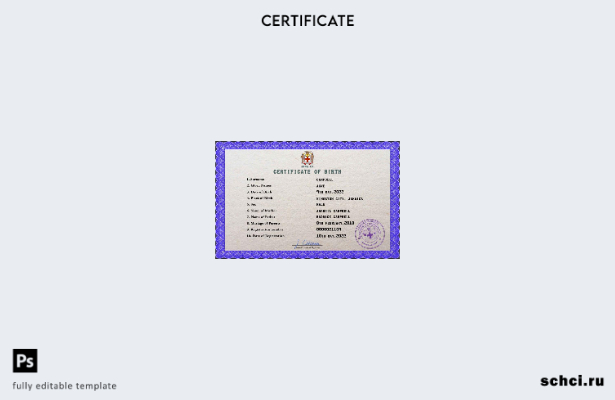 скачать цифровую версию PSD шаблона свидетельства о рождении Ямайки